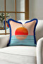 Sunset Sea View Fringed Pillowcase - Coastal Orange Navy Blue Tasseled Throw Pillow Cover - 5