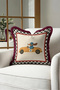 Racing Car Dog Checkered Fringed Pillowcase-Retro Children's Beige Yellow Burgundy Tassel Throw Pillow Cover - 5