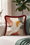 Abstract Geometric Patterned Fringed Pillowcase - Beige Anthracite Burgundy Tasseled Throw Pillow Cover - 4