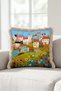 Pastel Fringed Pillowcase with Floral Village View - Country Houses Boho Cream Tassel Throw Pillow Cover - 3
