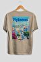 Mykonos Greece Beige Oversize Country City Back Printed Unisex T-Shirt 100% Cotton Premium