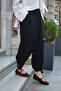 Women's Modal Trousers with Elastic Waist and Tie Cuffs, Black - 2