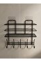 Adhesive Bathroom Shelf with 10 Hangers Shower Shelf No Drilling Mounting Black Metal Organizer - 2