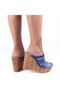 Women's Denim Wedge Heel Platform Slippers Leather Insole - 3