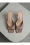 Prime Wooden Heel Detailed Square Toe Single Strap Summer Sandals Women's Shoes - 3