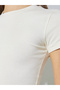 Beige Ribbed Round Neck Fitted T-Shirt - 4