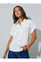 Cream Short Sleeve Stitch Detail Shirt - 3