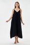 Black Italian 100% Linen Long Linen Dress with Tassels and Adjustable Shoulder Straps Size 40 - 46