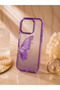 iPhone 14 Pro Max (6.7 Inch) Compatible Silvery Transparent Butterfly Patterned Color Gradient Processing Stone Detailed Metal Camera Protected Hard Silicone Butterfly Case