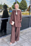 Flared Detailed Trousers Set - Brown
