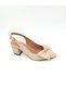 Beige Cream Skin Fabric Thick Heeled Bow Detailed Open Back Pointed Toe Women's Siteletto Vdz02023 - 5
