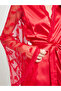 Red Satin Mesh Heart Pattern Robe - 3