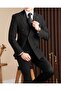 Slim Fit Men's Pointed Collar Double Breasted Jacket Pants Combination Suit Black T20135-01