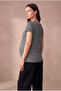 Maternity Maternity Medium Gray Melange Cotton Windowed Round Neck Short Sleeve Inner Undershirt Nursing Blouse Mara - 4