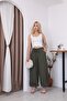 Elastic Waist Linen Shalwar Trousers Khaki - 3