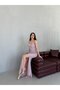 Powder Stone Strap Draped Glittery Slit Evening Dress - 5