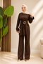 Brown Belt Detailed Tunic Trousers Double Set |   Belt Buckle Long Sleeve Tunic High Waist Wide Leg Pants Set |   Hijab Daily Stylish Women's Two-Piece Set