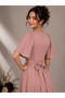 Di̇va Detachable Belt Detailed V-Neck Flared Long Evening Gown/Dress - 3