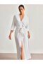 Women's Combed Cotton Long Dressing Gown – Lace Detailed Belted Comfortable Nightgown Top Home Wear - 5