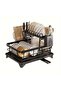 Black Dish Rack Foldable 2 Tier Drying Rack With Cutlery Holder And Cup Hooks - 8