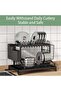 2-Tier Dish Drying Rack for Kitchen Counter – Black Stainless Steel Rustproof Dish Drainer with 360° Swivel Spout, Cutlery & Cup Holder, Space Saving Organizer - 4
