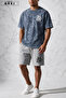 Nazik Ol Printed Cotton Fabric Unisex T-Shirt-Grey Shorts Set - 2