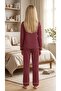 Girl's Burgundy Cotton Polka Dot Patterned Sleepwear Set with Sleeping Glasses - 4