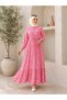 Haki̇m Collar Half Buttoned Waist Tie Fastened Crinkle Patterned Viscose Dress