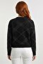 Women's Black Patterned Knitwear Cardigan - 2