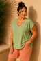 Women's Plus Size V-Neck Short Sleeve Aerobin Woven Blouse (Not Stretchy) - 6