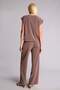 Loose Fit Crew Neck Crepe Short Sleeve Light Brown Blouse I2210Ax26Au - 5
