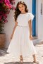 Girls Pleated Dress with Flower Applique & Chain Belt