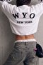Women's Oversize Sweatshirt Wyo Ny Printed White – Crew Neck, 3 Thread Raster - 4