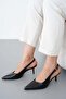Black Leather Open Back Thin Heel Stiletto Pointed Toe Women's Heeled Shoes - 2