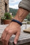 Navy Blue Braided Leather Stainless Steel Clip Men's Bracelet M065B