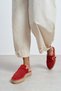 Maren Red Suede Leather Laser Perforated Buckle Detail Straw Sole Women's Espadrille Slippers