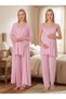 New Season Pink Long Dressing Gown with Lace Detail, Special Design Straps, 100% Cotton, Breastfeeding Feature, Maternity Dressing Gown Pajama Set - 6