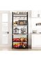 5 Tier Kitchen Oven Rack with 2 Large Wire Baskets, Sturdy Microwave Stand, Industrial Coffee Bar Station, Spice and Pot Organizer with 8 Hooks, Black + Grey - 6