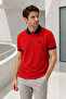 Men's Regular Fit Embroidered Contrast Collar Red Polo Neck T-Shirt - 4