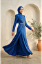 Satin Stone Hijab Evening Dress 5724-03 Cobalt blue - 2