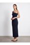 90270 Accessory Detailed Midi Knitwear Dress-Deep Blue - 4