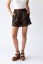 2189 Women's High Waist Floral Lace Lined Pleated Shorts Coffee - 2