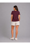 Women's 100% Cotton Single Jersey V-Neck Short Sleeve Basic T-Shirt - Burgundy - 3