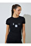 Black Ribbed Graphic Cuffed Short Sleeves T-Shirt - 6