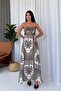 Bead Detail Patterned Long Women's Dress