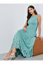 Green Laser-Cut Sleeveless A-Line Maxi Dress