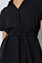 Black Solid Short Sleeve Top With Belt And Wide Leg Pants Set - 3