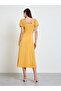 Mustard Embroidered Puff Sleeves A-Line Midi Dress - 5