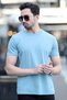 Men's Crew Neck Ribbed Cotton T-Shirt S.Blue - 3