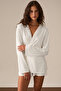 Zalure Women's Soft and Flexible Fabric Waist-Tie Short Ecru Kimono - 3